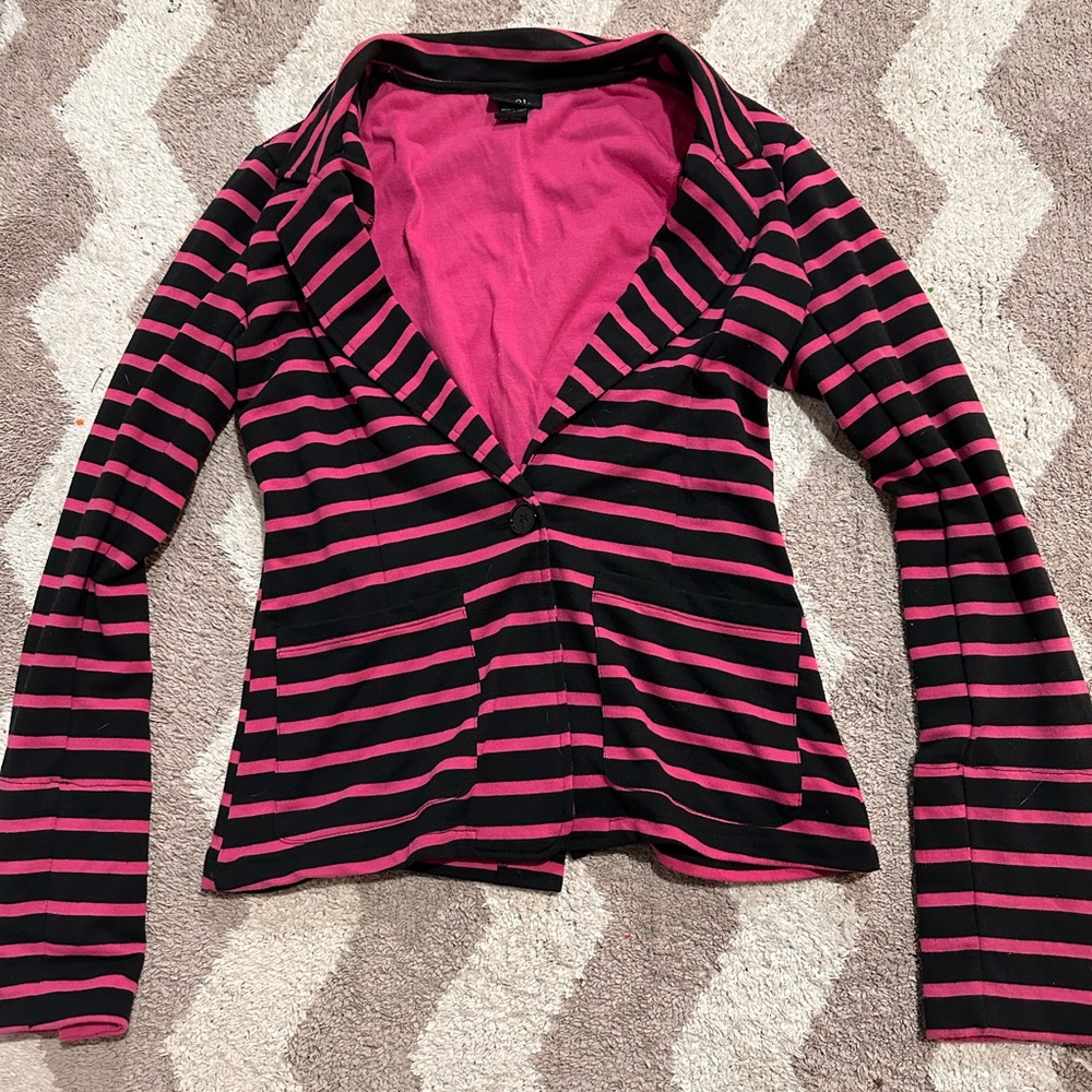 Rue21 Pink and Black Striped Jacket